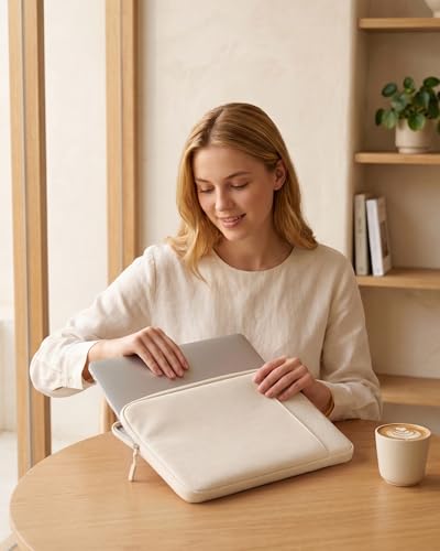ProCase Laptop Sleeve 13" for MacBook Neo/Air/Pro with A18/M5/M4/M3/M2/M1 | Slim Travel Sleeve with Soft Plush Lining & Large Front Pocket, Water-Resistant, Also Fit 13" HP Dell Lenovo ASUS Acer - color: Beige, size: 13-inch