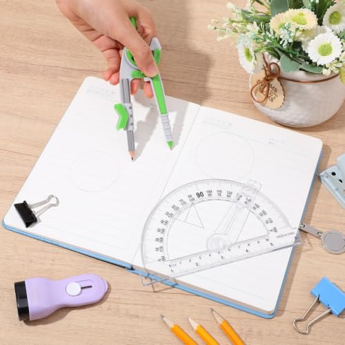 Zonon 2 Pcs Student Protractor and Compass Set, Student Geometry Math Drawing Compass and 180 Degree 6 Inch Protractor with Swing Arm for Drawing Measuring School Office (Green and Clear) - color: Green and Clear