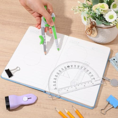 Zonon 2 Pcs Student Protractor and Compass Set, Student Geometry Math Drawing Compass and 180 Degree 6 Inch Protractor with Swing Arm for Drawing Measuring School Office (Green and Clear) - color: Green and Clear