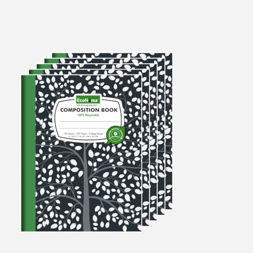 Composition Notebooks Pack of 5 College Ruled 200 Pages (100 Sheets) 9.75"x7.5" Black Marble Back to School 2026 Carbon Neutral Recyclable Paper Eco-Friendly School & Office Supplies For Students and Professionals