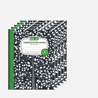 Composition Notebooks Pack of 5 College Ruled 200 Pages (100 Sheets) 9.75"x7.5" Black Marble Back to School 2026 Carbon Neutral Recyclable Paper Eco-Friendly School & Office Supplies For Students and Professionals