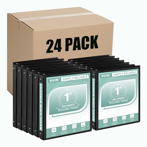 SUIN Basic 1-Inch 3-Ring-Binder, Customizable Clear View Cover, for US Letter Size 8-1/2 x 11'', Perfect for Office/School (Black - 24 Packs) - color: Black - 24 Packs