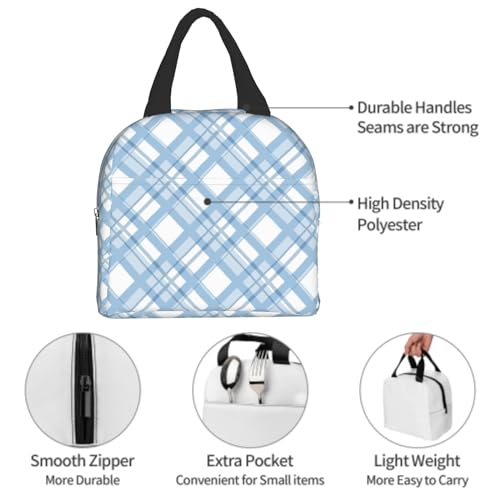 Nerxy Blue Buffalo Plaid Check Lunch Bag Modern Lunch Box 8x5x8.5inch Soft Meal Tote Bag Lunchbox For Women Kids Adults Work School Office Travel Picnic Outdoor - color: Blue