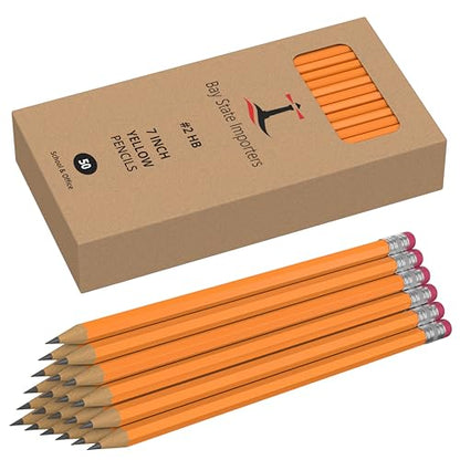 Bay State Importers #2 HB Pencils Bulk 50 Pack | Pre-Sharpened Yellow Wood Pencils with Erasers, Smooth Writing for School, Classroom, Teachers, Office, Exams & Drawing