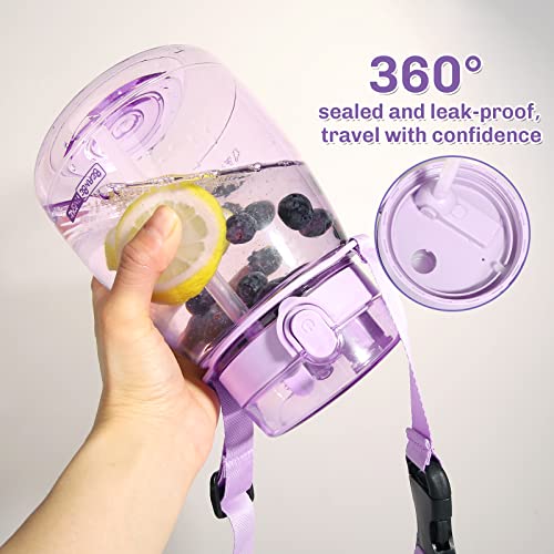 Kawaii Water Bottle with Straw 45oz with Two Ways to Dinking Modern Cute Water Jug With Strap for Women/Teen Girl/School, Purple - color: Purple