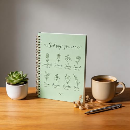 Christian Spiral Notebooks For Women - Bible Study Prayer Journal Dairy With God Says,140 Pages,Hardcover Coil-Bound Subject Notebook College Ruled,Inspirational Gifts For Church Members Journals For Writing, A5(5.8"X8.3") (Green) - color: Green