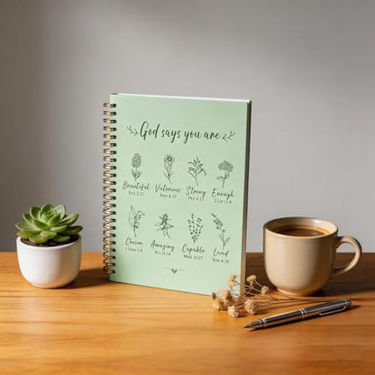 Christian Spiral Notebooks For Women - Bible Study Prayer Journal Dairy With God Says,140 Pages,Hardcover Coil-Bound Subject Notebook College Ruled,Inspirational Gifts For Church Members Journals For Writing, A5(5.8"X8.3") (Green) - color: Green