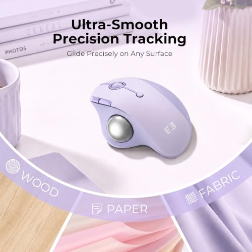 seenda Wireless Trackball Mouse, Ergonomic Bluetooth Rollerball Mouse Rechargeable, 3 Device Connection Optical Mice Adjustable DPI Thumb Control Mice Compatible for PC/Laptop/Windows - Light Purple - color: Light Purple