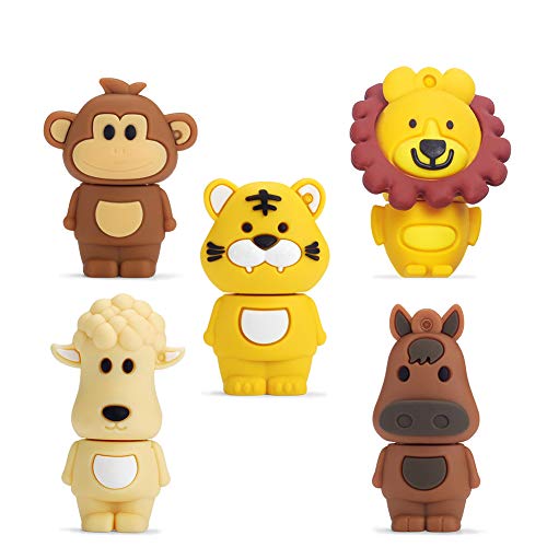 16GB USB Flash Drive Pack of 5 Pcs, BorlterClamp Cute Animal Pattern USB Drive Thumb Drive Memory Stick, Gift for Students and Children - color: Animal Pattern Lions 16GB*5