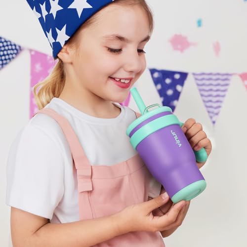 VINUR Kids Insulated Tumbler with Lid and Straw 17 oz-Spill Proof& Leak Resistant-Stainless Steel Vacuum Tumbler Travel Mug with Handle & Silicone Base-Cup Holder Friendly, Purple - color: Purple, size: 17 Ounces