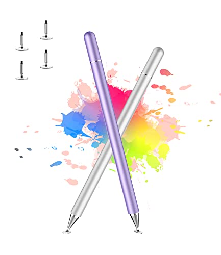 Stylus Pen for iPad, LUNTAK Stylus Pens for Nintendo Switch/Apple/iPhone/Ipad pro/Mini/Air/Android/Microsoft/Surface/All Capacitive Touch Screens Universal with 4 Replacement Tips (Purple and Silver) - color: Purple+Sliver