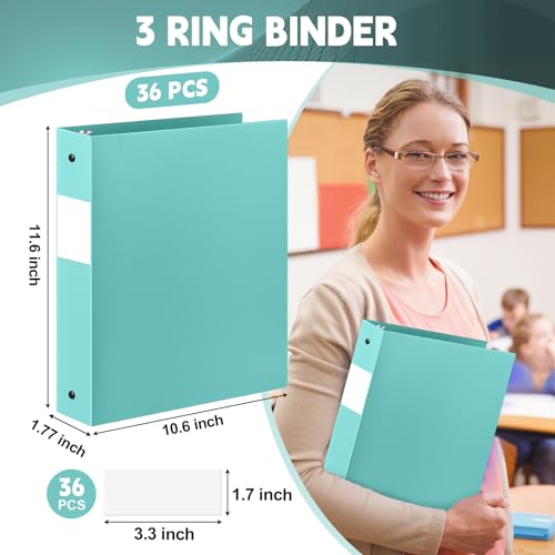 Henoyso 36 Pcs Mint Green 1.5 Inch 3 Ring Plastic Binder Bulk, 1 1/2 Inch Soft Flexible Binders Three Round Rings Fit 8.5x11 Papers for School Office Home File Organization Supplies - color: Mint Green