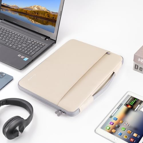 DOMISO 14 inch Laptop Case Sleeve Protective Cover Compatible with 15 inch MacBook Air M4 M3 M2,MacBook Pro,14-15 inch HP Dell ASUS Lenovo Chromebook,Waterproof Computer Cases Bag with Handle,Beige - color: Beige, size: 15" for Macbook Air