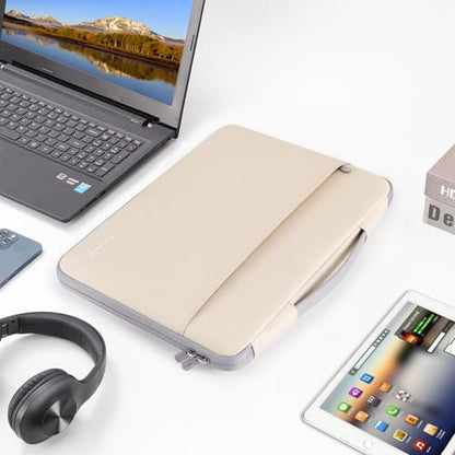 DOMISO 14 inch Laptop Case Sleeve Protective Cover Compatible with 15 inch MacBook Air M4 M3 M2,MacBook Pro,14-15 inch HP Dell ASUS Lenovo Chromebook,Waterproof Computer Cases Bag with Handle,Beige - color: Beige, size: 15" for Macbook Air