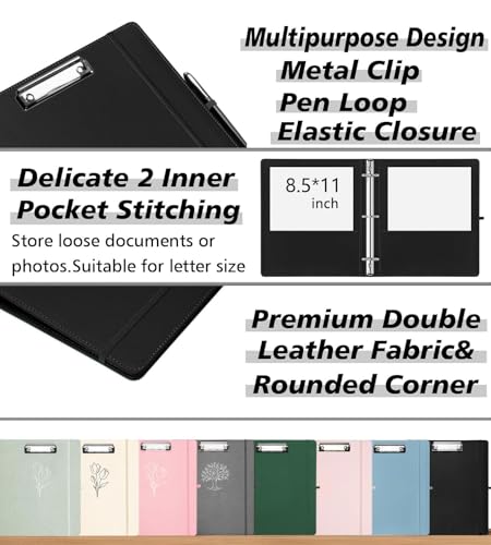 3 Ring Binder, 1 Inch Leather Binders with Clipboards, 5-Tabs Pockets Dividers, 18 Divider Stikers, Plastic Folder, Pen Holder, Three Ring Binder with Pen Holder(Black, Letter Size) - color: Black, size: 1in（Letter Size）