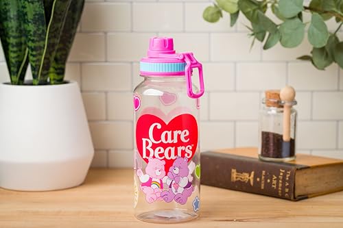 Silver Buffalo Care Bears Good Luck Bear Luck, Plastic Water Bottle, 32oz | Share Bear and Cheer Bear, Grumpy Bear, Twist Spout, Sticker Set, You Stick Yourself, 0.95 Liters - color: Care Bears School Spirit