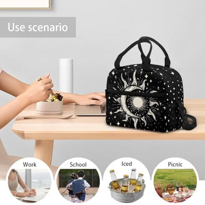 Lunch Box for Girls 10-12 Moon and Sun Preschool Lunch Box Kids 4-6 Kindergarten Meal Bag 6-8 Toddler Elementary School Children Lightweight Adjustable Shoulder Strap Leak Resistant - color: Moon and Sun