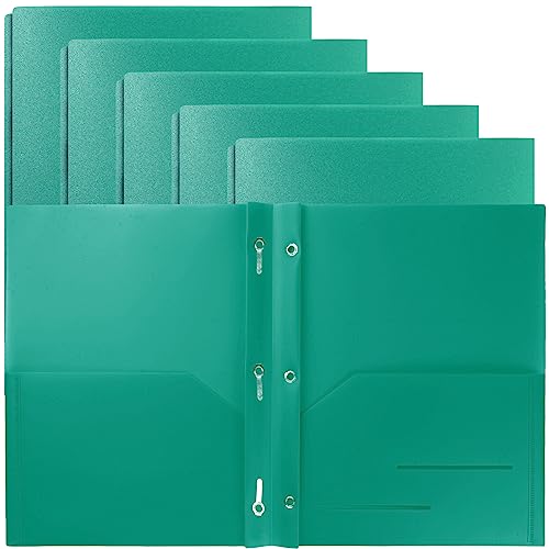 Youngever 6 Pack Heavy Duty Plastic Two Pocket Folders with 3 Prongs, Metal Prongs Fastener, Heavy Duty Plastic 2 Pocket Folder (Green) - color: Green