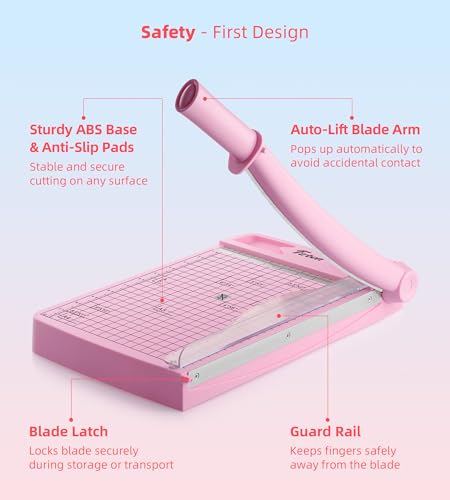 Firbon 12" Guillotine Paper Cutter, Heavy Duty 12-Sheet Capacity Trimmer for Cardstock, Photos, Scrapbooking, Office, Classroom, Studio (Pink) - color: Pink