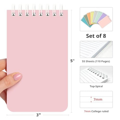 Taja Set of 8 Mini Pocket Notebook Top Spiral Nursing Notepads | Soft Harmony 3" x 5",Mini Little Spiral Notebook, Nursing Notepad, Perfect for Work, School, Office, Travel - color: A.Soft Harmony