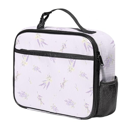 WOBAGMEN Large Lunch Box, Insulated Reusable Lunch Bag with Water Bottle Holder Portable Waterproof Leakproof Lunch Tote Bag Cute Lunch Box(Lilac Lavender) - color: Lilac Lavender