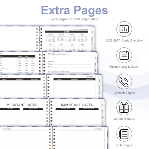 Planner 2026-2027, Weekly and Monthly Academic Year Calendar Planner, July 2026 - June 2027, Daily Agenda Book for Office School Supplies, A5(6.3'' x 8.5'') - color: 2607-Periwinkle Grid, size: 6.3"x8.5"(Jul 2026-Jun 2027)