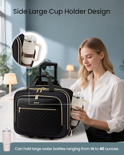 LOVEVOOK Rolling Laptop Bag Women, 17.3 Inch Laptop Briefcase with Wheels for Work Travel Business, Underseat Carry On Luggage Case,Black - color: Black