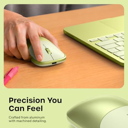 Satechi Slim EX Wireless Mouse, Multi-Device Bluetooth & 2.4GHz Connection for macOS, Windows, iPadOS, and Android, Quiet Clicks, Anodized Aluminum Shell, USB-C Rechargeable Battery, Citrus - color: Citrus