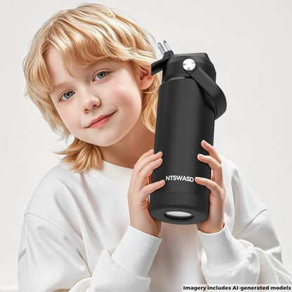 Kids Water Bottle with Straw,18 oz Boys Insulated Cups with Stainless Steel Leak Proof for School Boys Girls,Sport&Travel（Black） - color: B11.Black