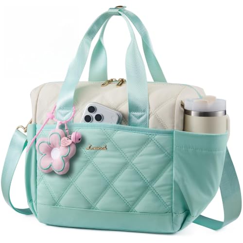 LOVEVOOK Insulated Lunch Bag Women, Adult Lunch Box for Women Work, Large Leakproof Cooler lunch Bags for Picnic Beach Family College, Lunch Teacher Tote Bag with Adjustable Shoulder Strap Cup Holder - color: cream-mint green, size: Large —14L