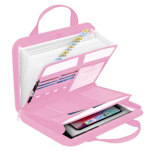 onvvippiv File Organizer Fireproof Expanding Accordion File Folder | Document Organizer Holder Storage Box Bag with Zipper Labels 13 Pockets for Business Office Receipt Home Travel - color: Pink, style: Classic