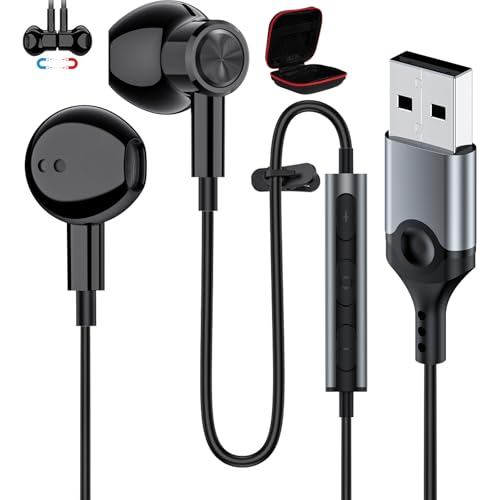 ASKUBSKU USB Earbuds with Microphone for PC, USB Headset with Mic for Computer Wired Earphones with Mute, Noise Isolating Work Office Gaming PC Laptop Headphones for HP/Dell/Surface/Switch, 7.5 Ft - color: Black