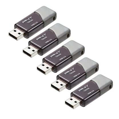 PNY 128GB Turbo Attaché 3 USB 3.0 Flash Drive 5-Pack – Grey, P-FD128X5TBOP-MP, 100MB/s, Light-Weight Durable - Data Storage and Transfer - size: 128GB 5-Pack