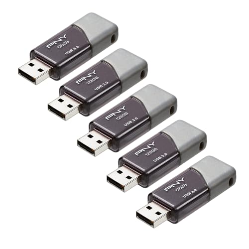 PNY 128GB Turbo Attaché 3 USB 3.0 Flash Drive 5-Pack – Grey, P-FD128X5TBOP-MP, 100MB/s, Light-Weight Durable - Data Storage and Transfer - size: 128GB 5-Pack
