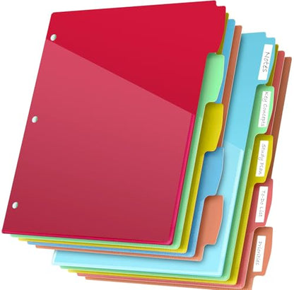HABGP 10PCS/2 Set 3 Ring Binder Dividers with Tabs, Dividers with Clear Front Pockets for 3 Ring Binder Color Pages, 5 Tab Folder Dividers,Three Rings File Divider with Tabs,Tabbed Index Divider