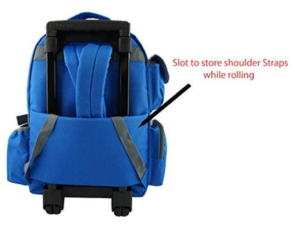 K-Cliffs Heavy Duty Rolling Backpack School Bookbag with Wheels Deluxe Wheeled Daypack - color: Royal