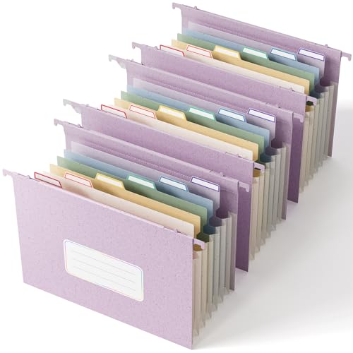 EcoStash Wheat Straw Expanding Hanging File Folders,7-Pocket Accordion Organizer with 1.2" Expansion, Large-Capacity Letter Size for Filing Cabinet, 100% BPA Free, 3-Pack - color: Lavender Purple, style: 3 packs