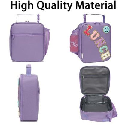 GYEUKHAM Insulated Lunch Bag for Women Girl Teen large Insulated Kid Lunch Bag,Large Reusable Cute Cooler Bag for School Work Picnic,Purple Alphabet - color: Purple Alphabet