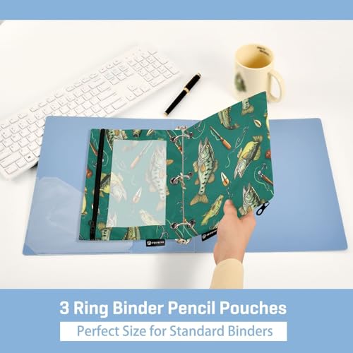 Pencil Pouch for 3 Ring Binder Bass Fish Fishing Poles Binder Pencil Pouches Clear Window Zipper Pencil Case 2 Pack for Office School College Supplies - color: Bass Fish
