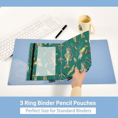 Pencil Pouch for 3 Ring Binder Bass Fish Fishing Poles Binder Pencil Pouches Clear Window Zipper Pencil Case 2 Pack for Office School College Supplies - color: Bass Fish
