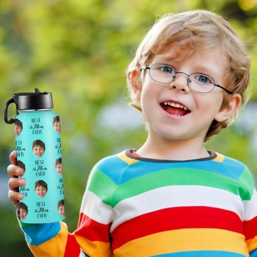 D-Story Personalized Water Bottle with Straw Lid - Custom Face Photos & Text to Prevent Loss, 18 oz Leak-Proof Stainless Steel Insulated Flask, Picture Gifts for Birthday Anniversary Back to School - color: Face Picture