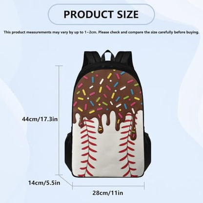Brown Ice Cream Backpack Baseball 4 Piece 17in Boys Student Backpack Insulated Lunch Box Pencil Bag with Water Bottle Slot Funny Style Back to School Gifts Casual School Use - color: Brown