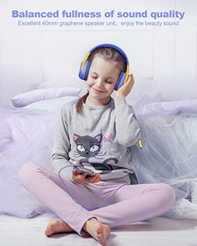 Kids Headphones Wired with Microphone for ipad Computer Laptop for Boys Girls Volume Limit Foldable Over Ear Headset for School 3.5mm Jack - color: Purple