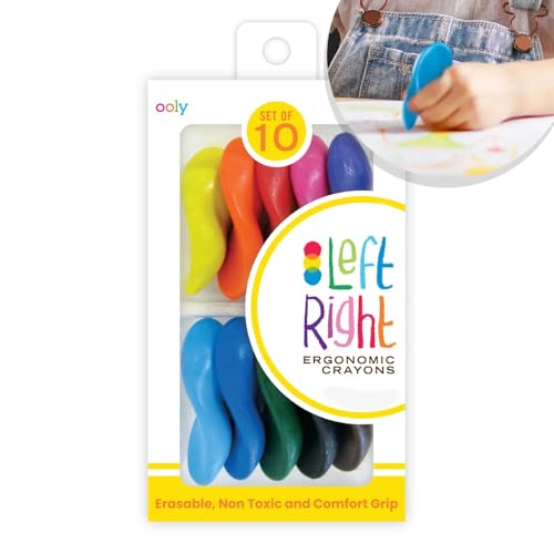 Ooly Ergonomic Erasable Crayons for Young Kids, 10 Colored Crayons in Bright Colors are Non-Toxic and Made from Eco-Friendly Polymers, No Rolling Crayon, Gifts for Kids - style: Left Right Crayons