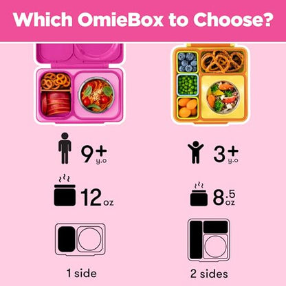 Omie OmieBox UP bento Box for Kids | Insulated Lunch Box | Leak Proof Vacuum Insulated Thermal Food jar | Cooler ice Pack | 2 Compartments (Pop Pink) - color: Pop Pink