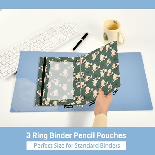 Binder Pencil Pouches Comic Pug Dogs Pen Case | Clear Window 3 Rings, Cosmetic Bags School Office Supplies Cosmetic Makeup Bag 2 Psc - color: Multicolored-5