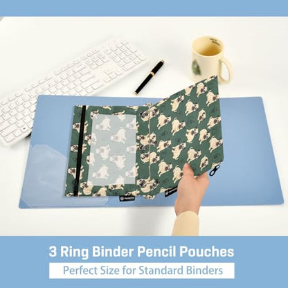 Binder Pencil Pouches Comic Pug Dogs Pen Case | Clear Window 3 Rings, Cosmetic Bags School Office Supplies Cosmetic Makeup Bag 2 Psc - color: Multicolored-5