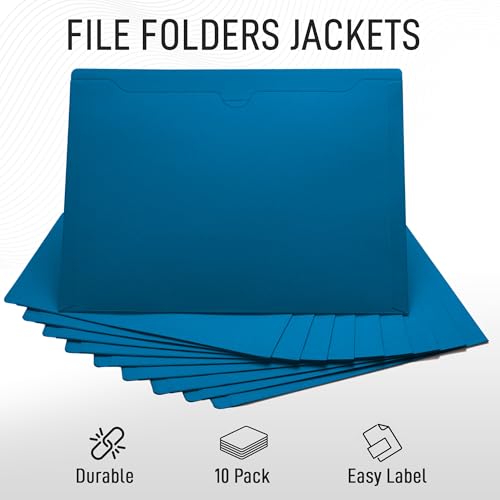 Blue File Jackets, Flat-No Expansion, Letter Size, Reinforced Straight-Cut Tab, 10 Pack - color: Blue