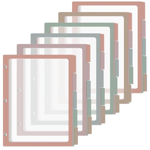 30PCS/6 Set 3 Ring Binder Dividers with 5 Tabs Color Page Dividers for 3 Ring Binder with Tabs 11.5×8.5inch Clear Folder Divider 3 Ring File Dividers Tabbed Index Dividers for School Office (Morandi) - color: Morandi
