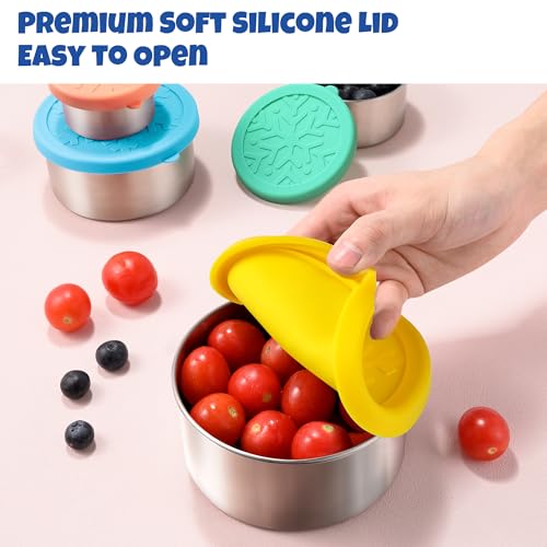 18/8 Stainless Steel Food Snack Storage Containers(5 Pack: 2/4/8/14/24oz) | Stackable, Leakproof Lunch Box with Silicone Lid, for Kids and Toddler Home School Use - color: 5 Pack(Blue, Yellow, Green, Orange, Purple)